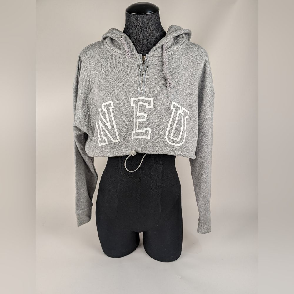 Cropped NEU Neuapparel Hoodie Sweatshirt Grey Women's Medium Long Sleeve
